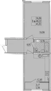 Квартира 1-комн. 41.81 кв. м
