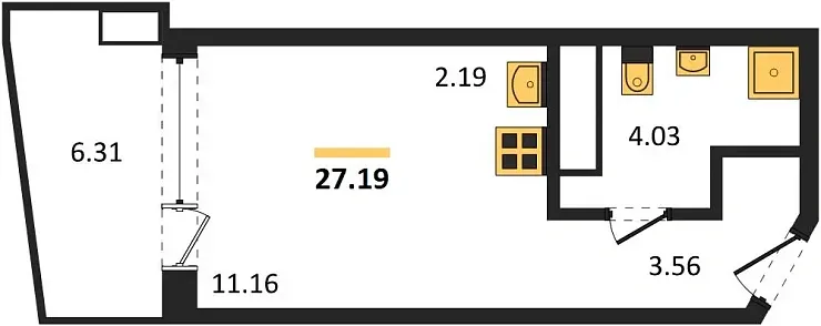 Апартаменты Студия 27.19 кв. м