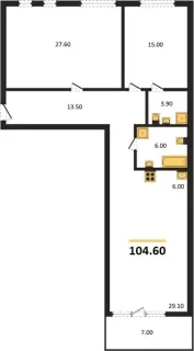 Квартира 2-комн. 104.6 кв. м