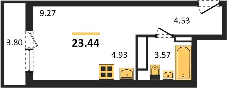Апартаменты 1-комн. 23.44 кв. м