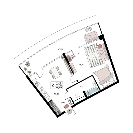 Апартаменты 2-комн. 0 кв. м