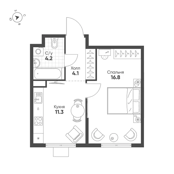 Квартира 1-комн. 36.4 кв. м