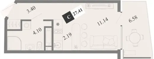 Апартаменты Студия 27.41 кв. м