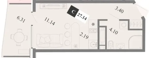 Апартаменты Студия 27.14 кв. м