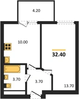 Квартира 1-комн. 32.4 кв. м