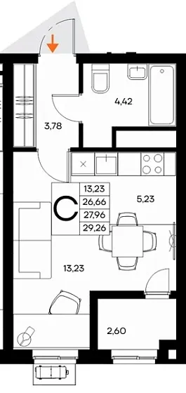Квартира Студия 29.26 кв. м