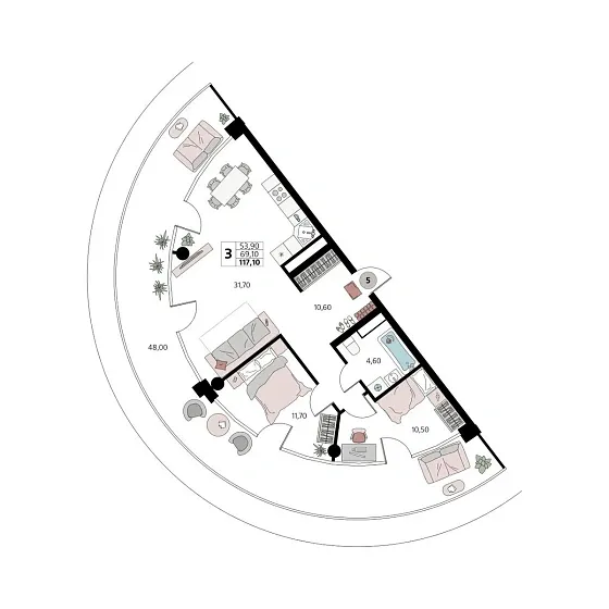 Апартаменты 3-комн. 0 кв. м