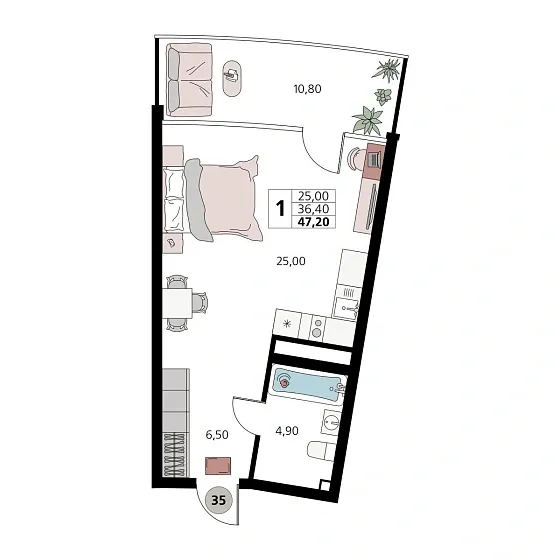 Апартаменты 1-комн.