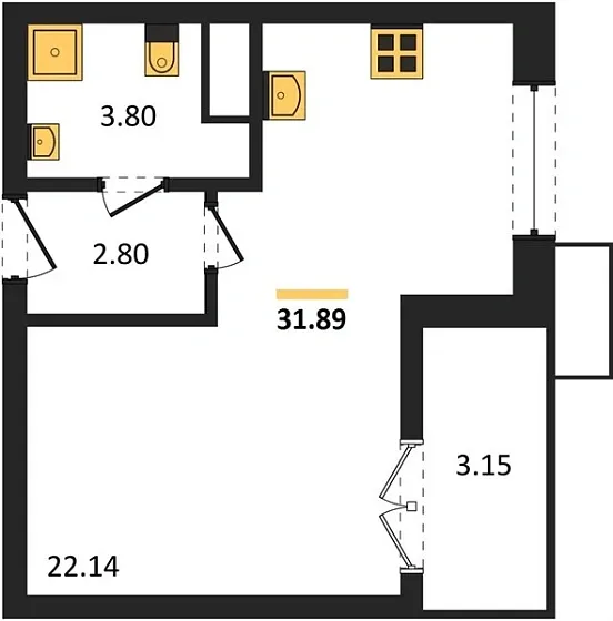 Квартира Студия 31.89 кв. м