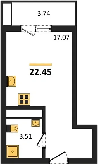 Квартира Студия 22.45 кв. м