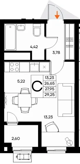 Квартира Студия 29.25 кв. м