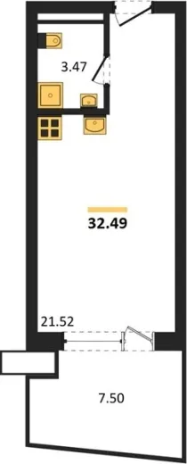 Апартаменты Студия 32.49 кв. м