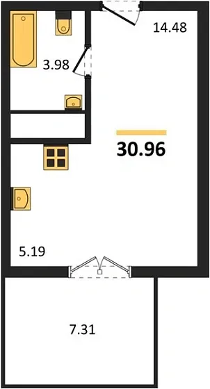 Квартира Студия 30.96 кв. м