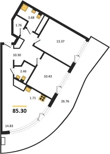 Апартаменты 2-комн. 85.3 кв. м