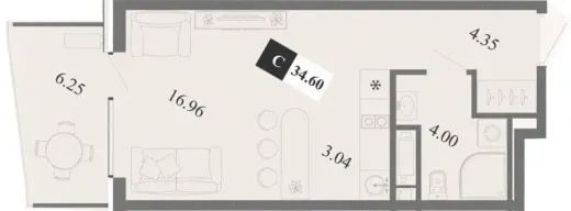 Апартаменты Студия 34.6 кв. м