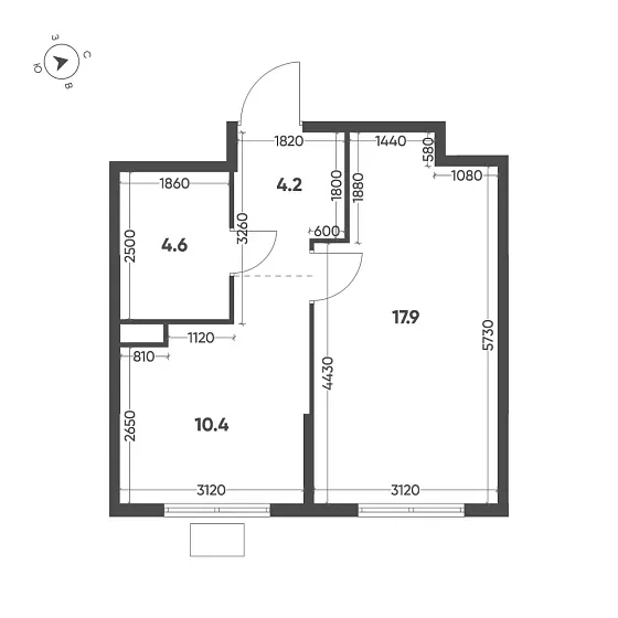 Квартира 1-комн. 37.1 кв. м