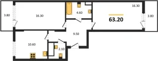 Квартира 2-комн. 63.2 кв. м