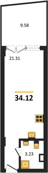 Апартаменты Студия 34.28 кв. м