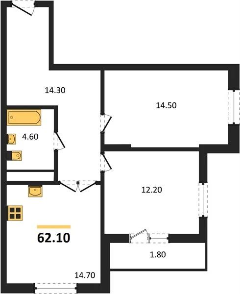 Квартира 2-комн. 62.1 кв. м