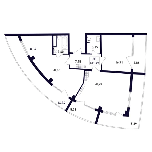 Апартаменты 3-комн. 131.49 кв. м