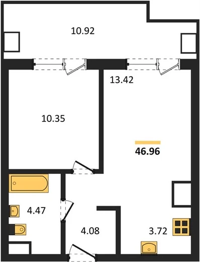 Апартаменты 1-комн. 46.96 кв. м