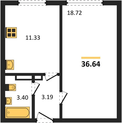 Квартира 1-комн. 36.64 кв. м