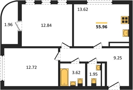 Квартира 2-комн. 55.96 кв. м