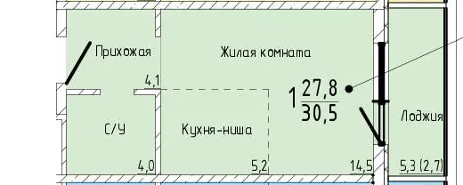 Квартира 1-комн. 30.5 кв. м