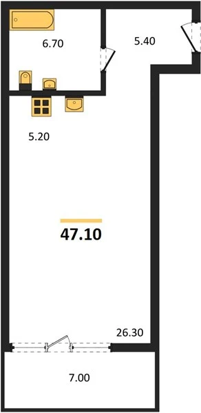 Квартира Студия 47.1 кв. м