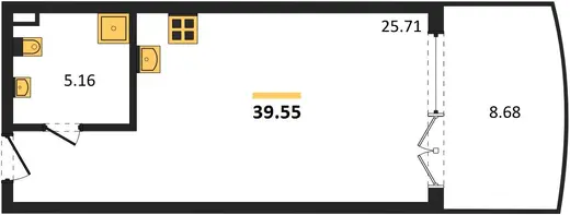 Апартаменты Студия 39.55 кв. м
