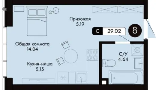 Квартира Студия 29.02 кв. м