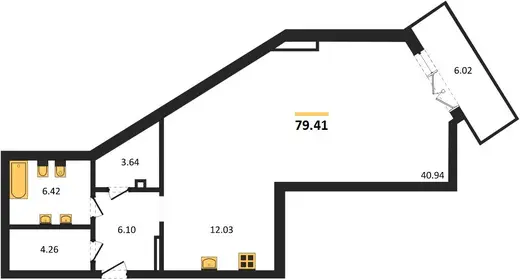 Апартаменты 1-комн. 79.41 кв. м