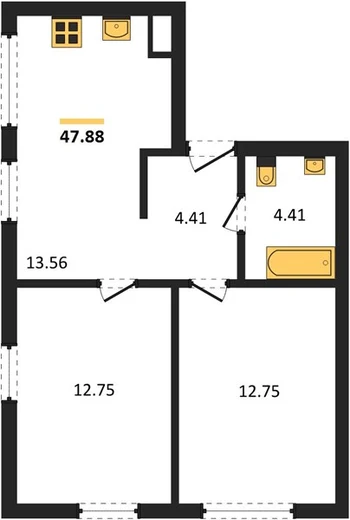 Квартира 2-комн. 47.88 кв. м