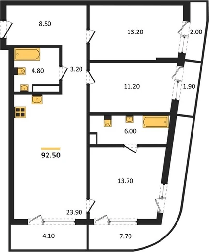 Квартира 3-комн. 92.5 кв. м