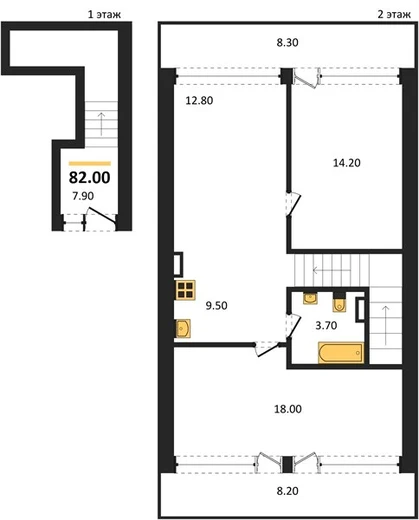 Апартаменты 2-комн. 82 кв. м
