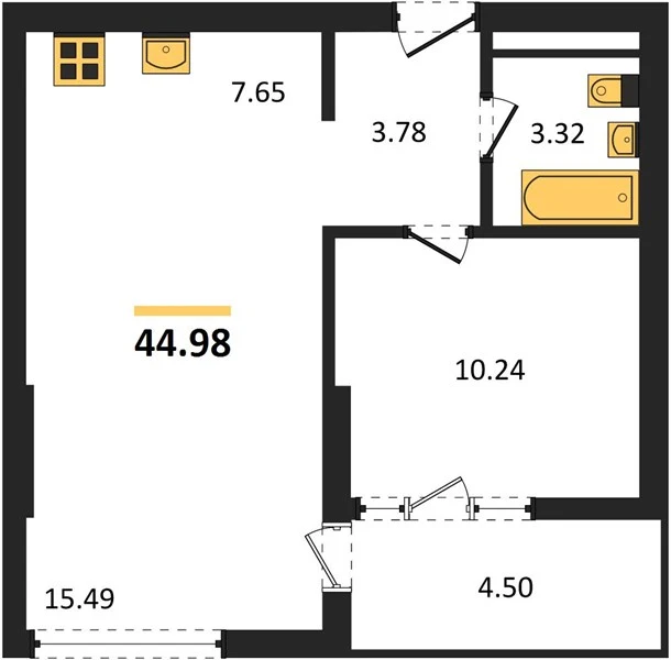 Квартира 2-комн. 44.98 кв. м