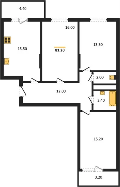 Квартира 3-комн. 81.2 кв. м