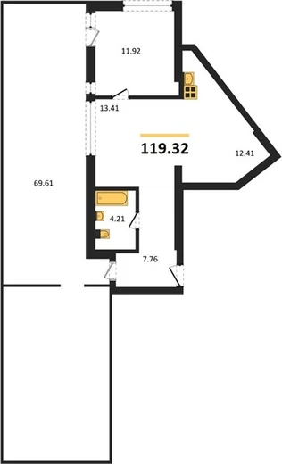 Квартира 2-комн. 119.32 кв. м