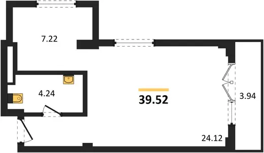 Квартира 1-комн. 39.52 кв. м