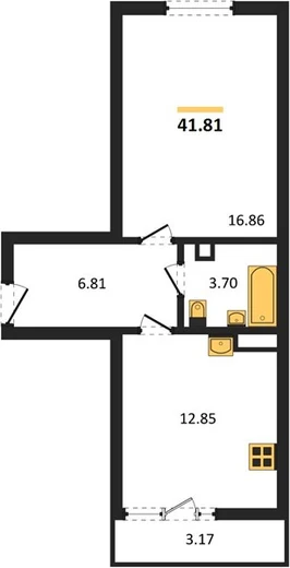 Квартира 1-комн. 41.81 кв. м