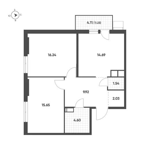 Квартира 2-комн. 65.9 кв. м