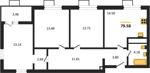 Квартира 3-комн. 79.58 кв. м
