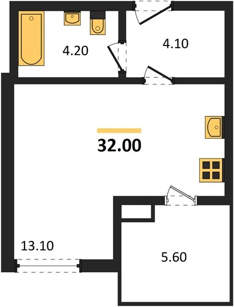 Квартира Студия 32 кв. м