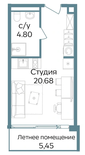 Апартаменты 1-комн. 30.93 кв. м