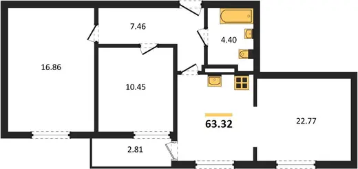 Квартира 2-комн. 63.32 кв. м