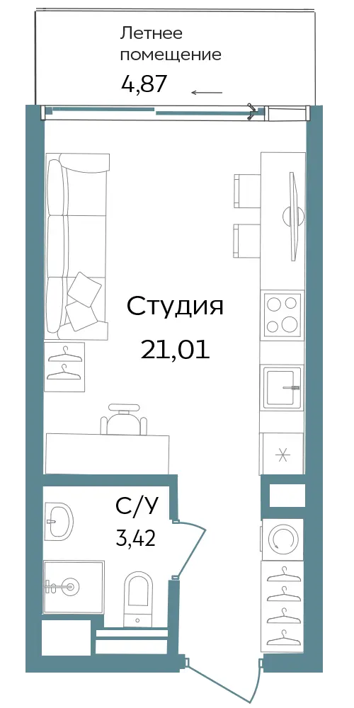 Апартаменты 1-комн. 29.3 кв. м