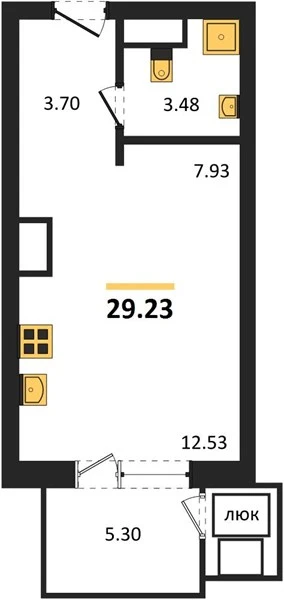 Квартира 1-комн. 29.23 кв. м