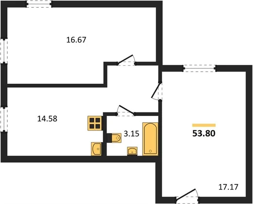 Апартаменты 2-комн. 53.8 кв. м