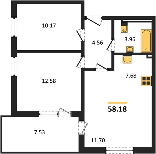 Квартира 2-комн. 58.18 кв. м