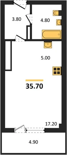 Квартира Студия 35.7 кв. м